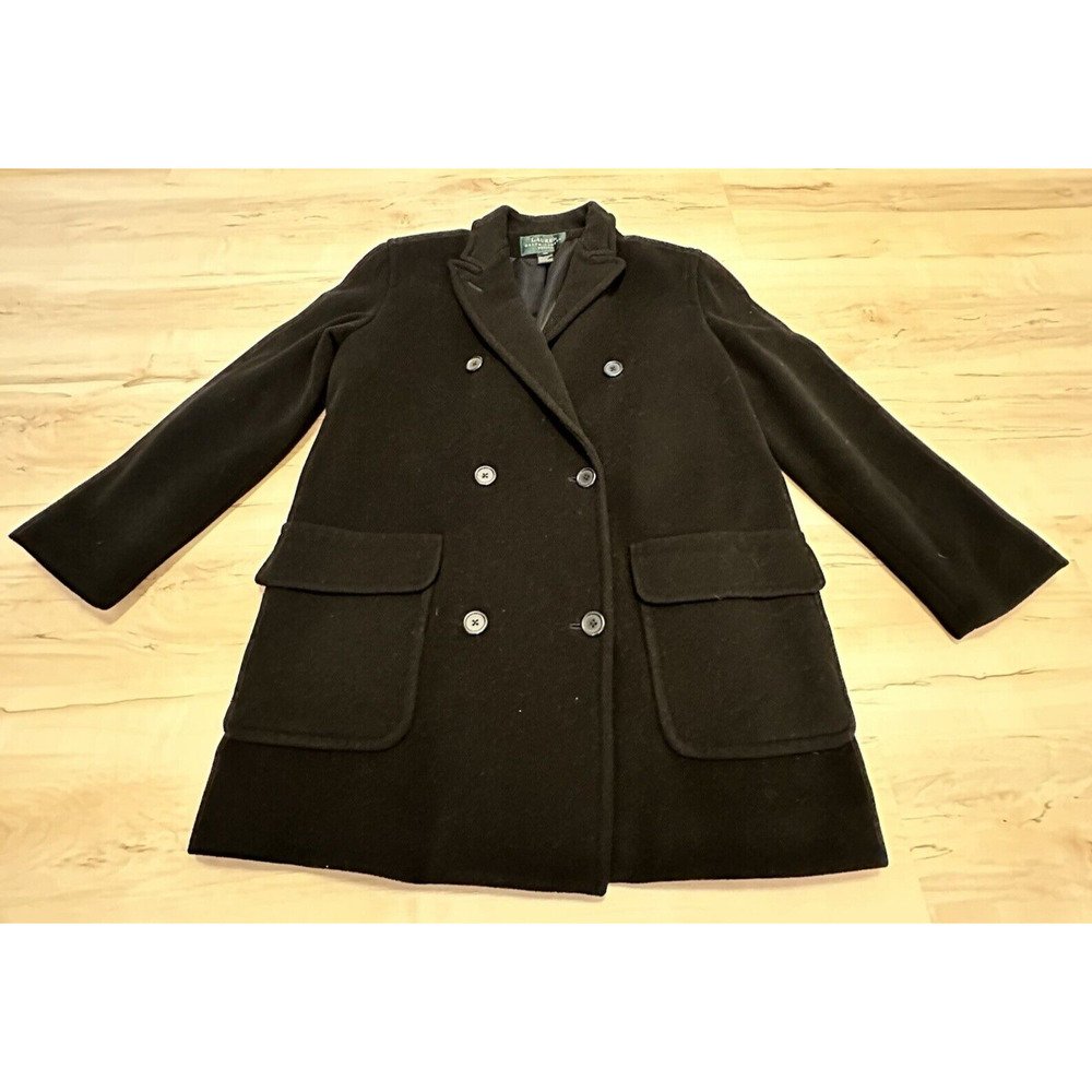 Lauren Ralph Lauren Women 10P Coat Black Wool Double Breasted‎
